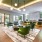 pendant and soffit lighting brightens leasing office along with large, surrounding windows